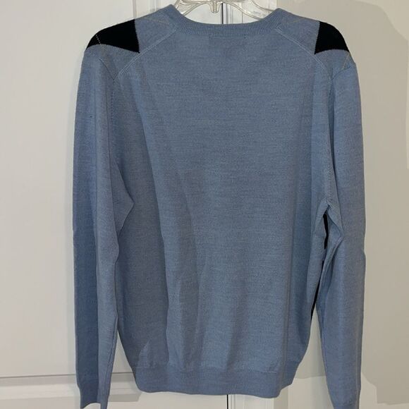 Mens Beautiful Argyle Diamond Merino Wool LS V-Neck Sweater M UNC Carolina BLUE - Picture 4 of 4
